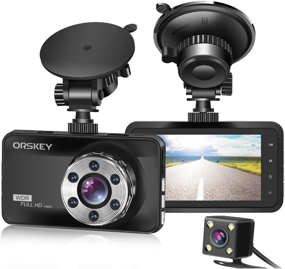 ORSKEY Dash Cam Front and Rear 1080P Full HD Dual Dash