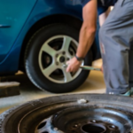 New tire being installed on a vehicle