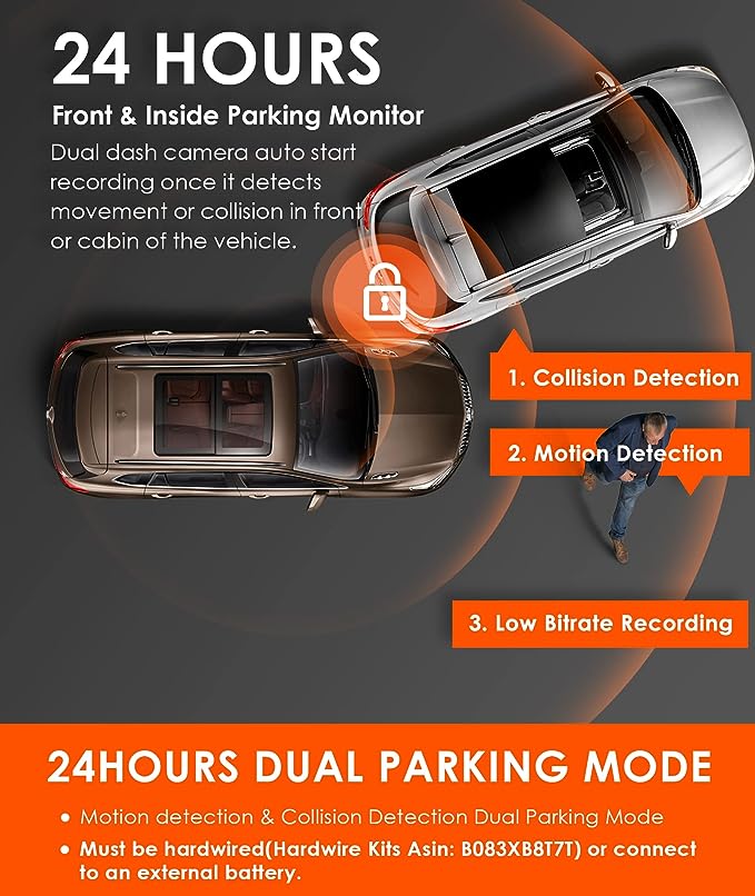 Vantrue N2S 4K dual dash cam 24 hours parking mode